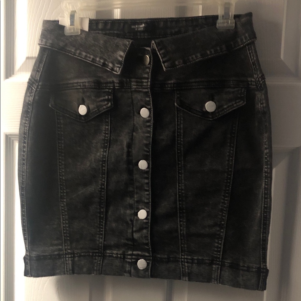 American Bazi Black Washed Button-Front Mini Skirt